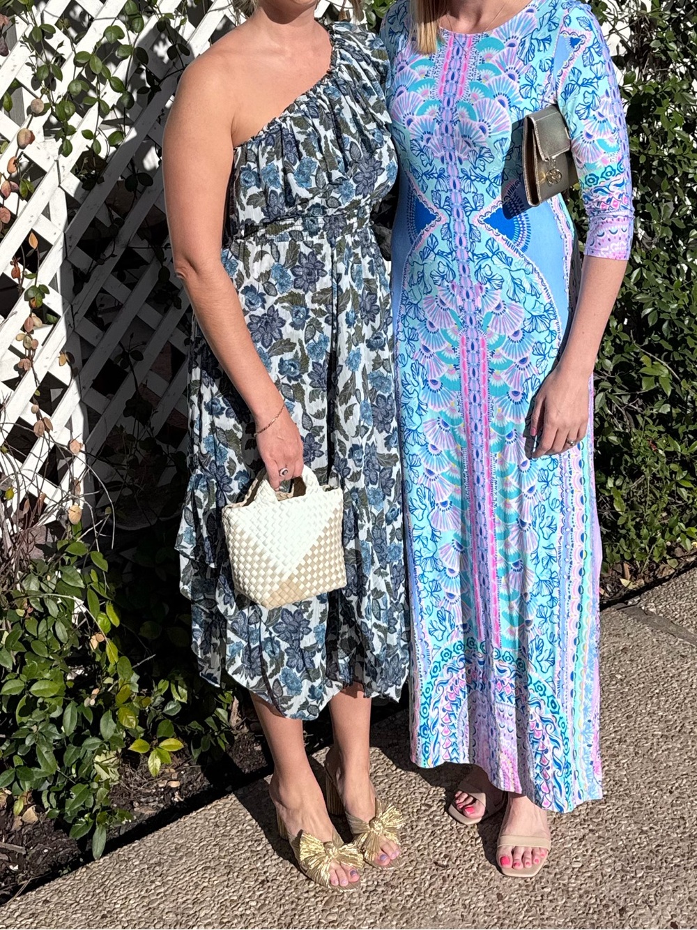 Misa Los Angeles One-Shoulder Floral Midi Dress in Blue and Gray